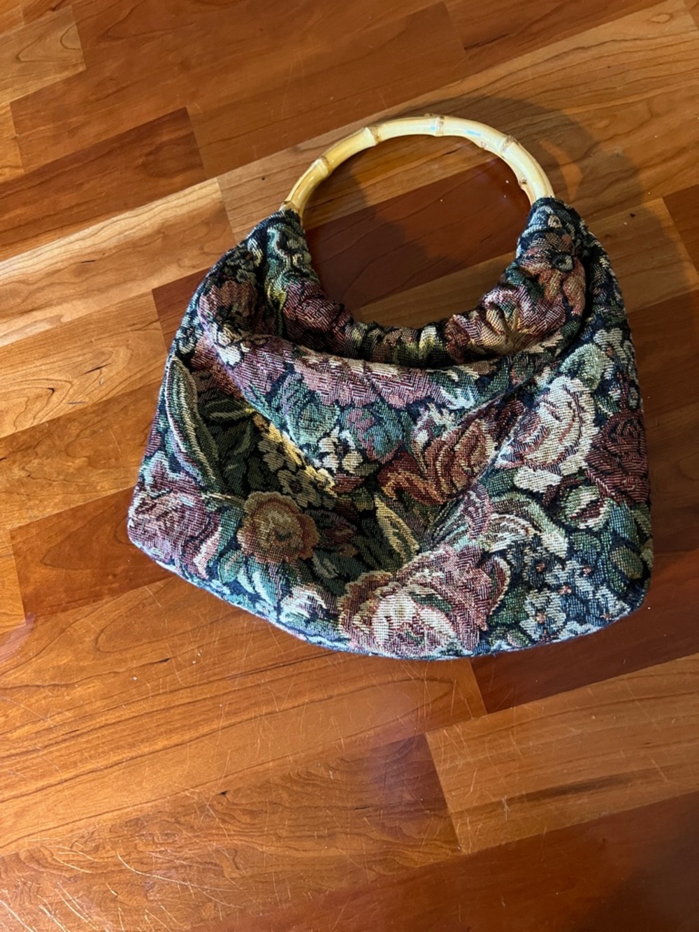 Floral Tapestry Bamboo-Handle Shoulder Bag - Multicolor